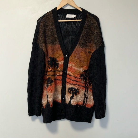 Coach Palm Tree Intarsia Mohair Wool Blend Cardigan - Picture 3 of 10